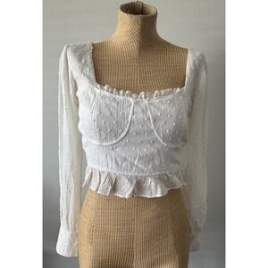 Nasty Gal White Cropped Blouse Corset Look Size US 4 UK 8 Sheer Lace Ruffle NWT